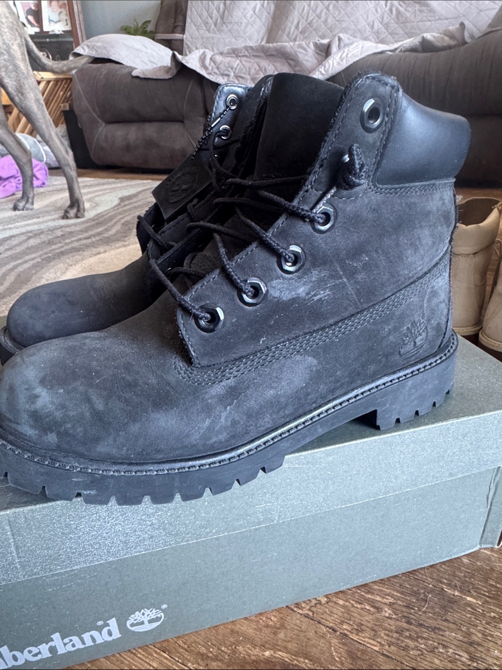 Timberland Black Nubuck Lace-Up Work Boots